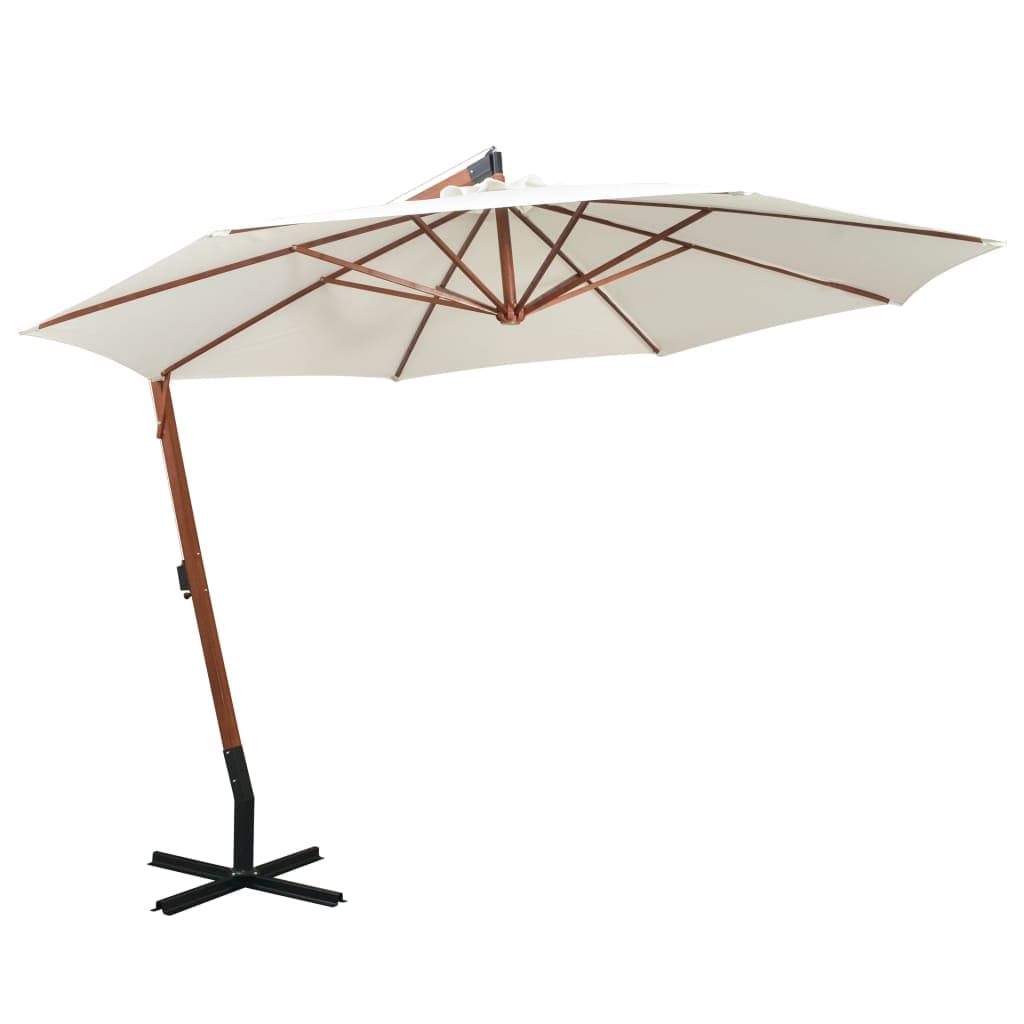 vidaXL Guarda-sol suspenso com poste de madeira 350 cm branco