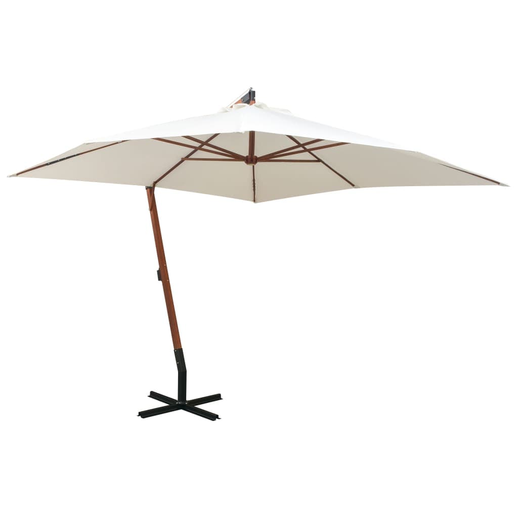 vidaXL Guarda-sol suspenso com mastro de madeira 300x300 cm branco