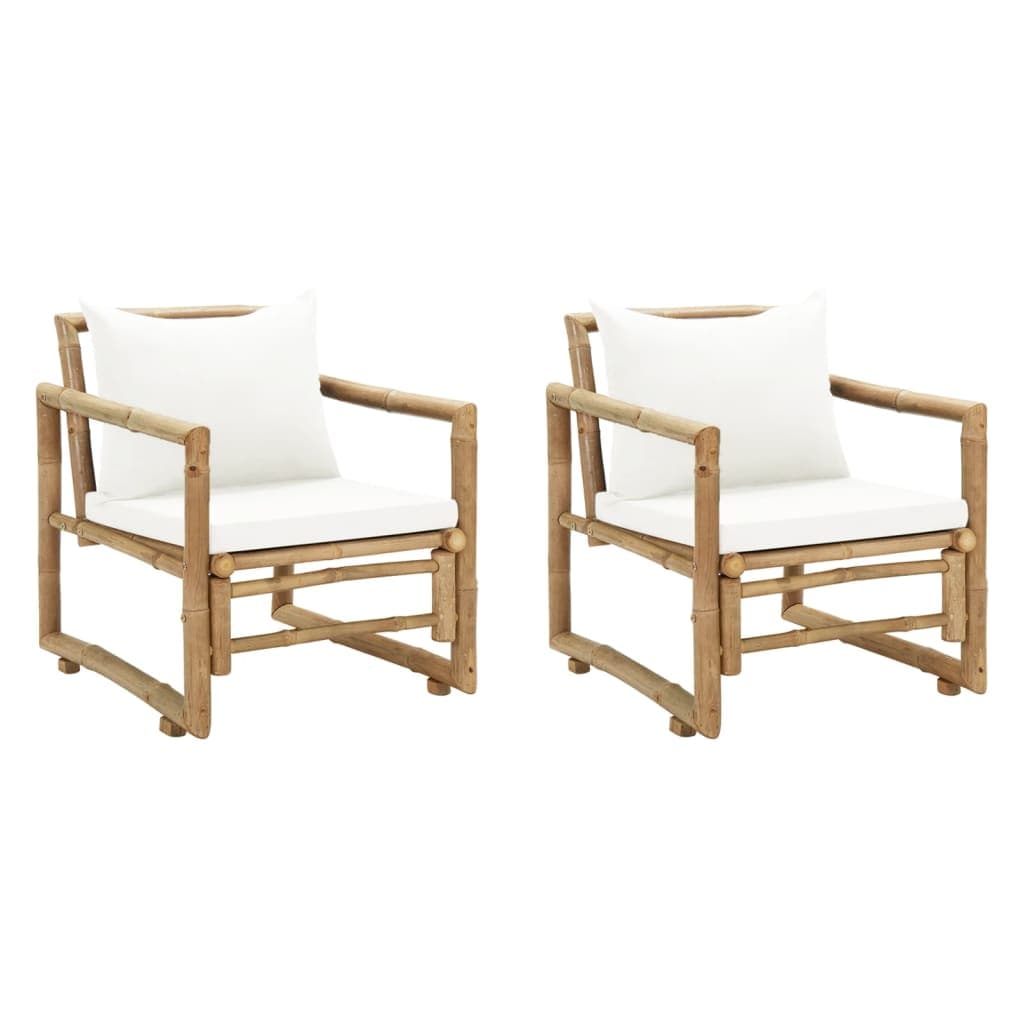 Cadeiras de Jardim 2 Peças com Almofadões e Almofadas Bambu - 43158
