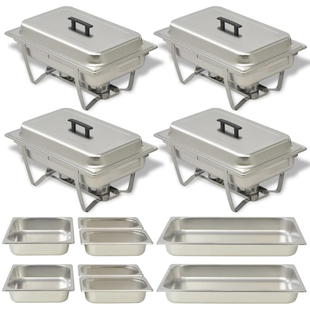 vidaXL Conjunto de rechauds 4 pcs aço inoxidável