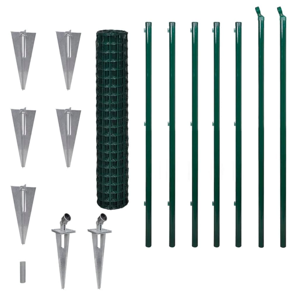Conjunto de Cerca com Espigões 10x1,5 M Aço Verde - 142384