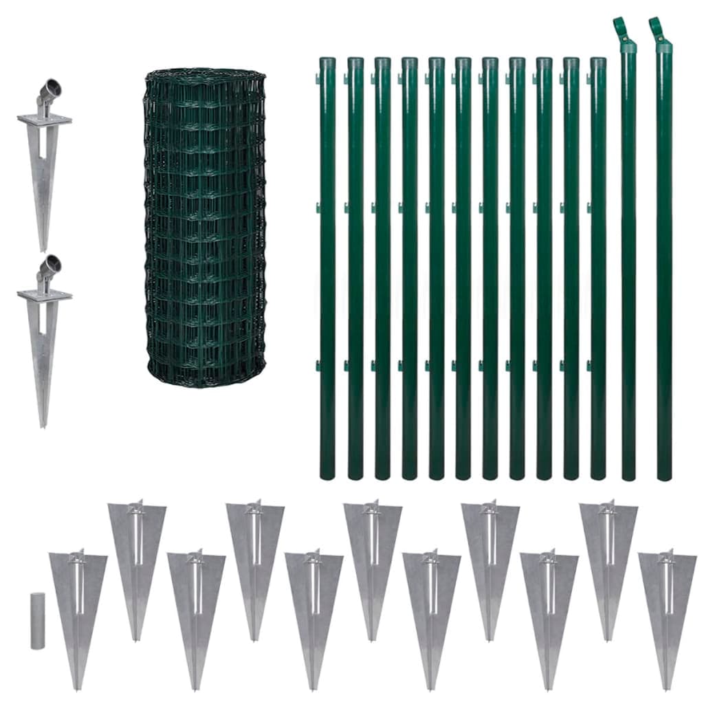Conjunto de Cerca com Espigões 25x1 M Aço Verde - 142388