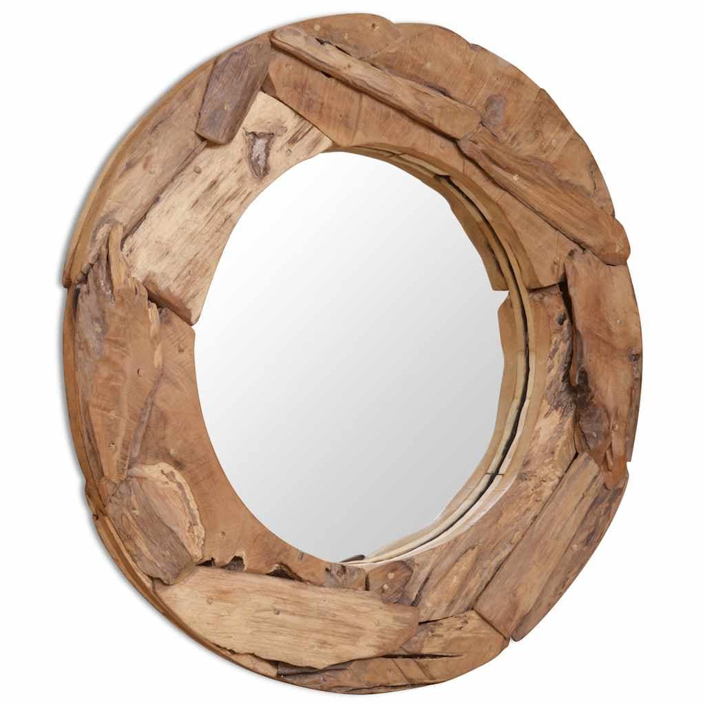 vidaXL Espelho decorativo em teca 80 cm redondo