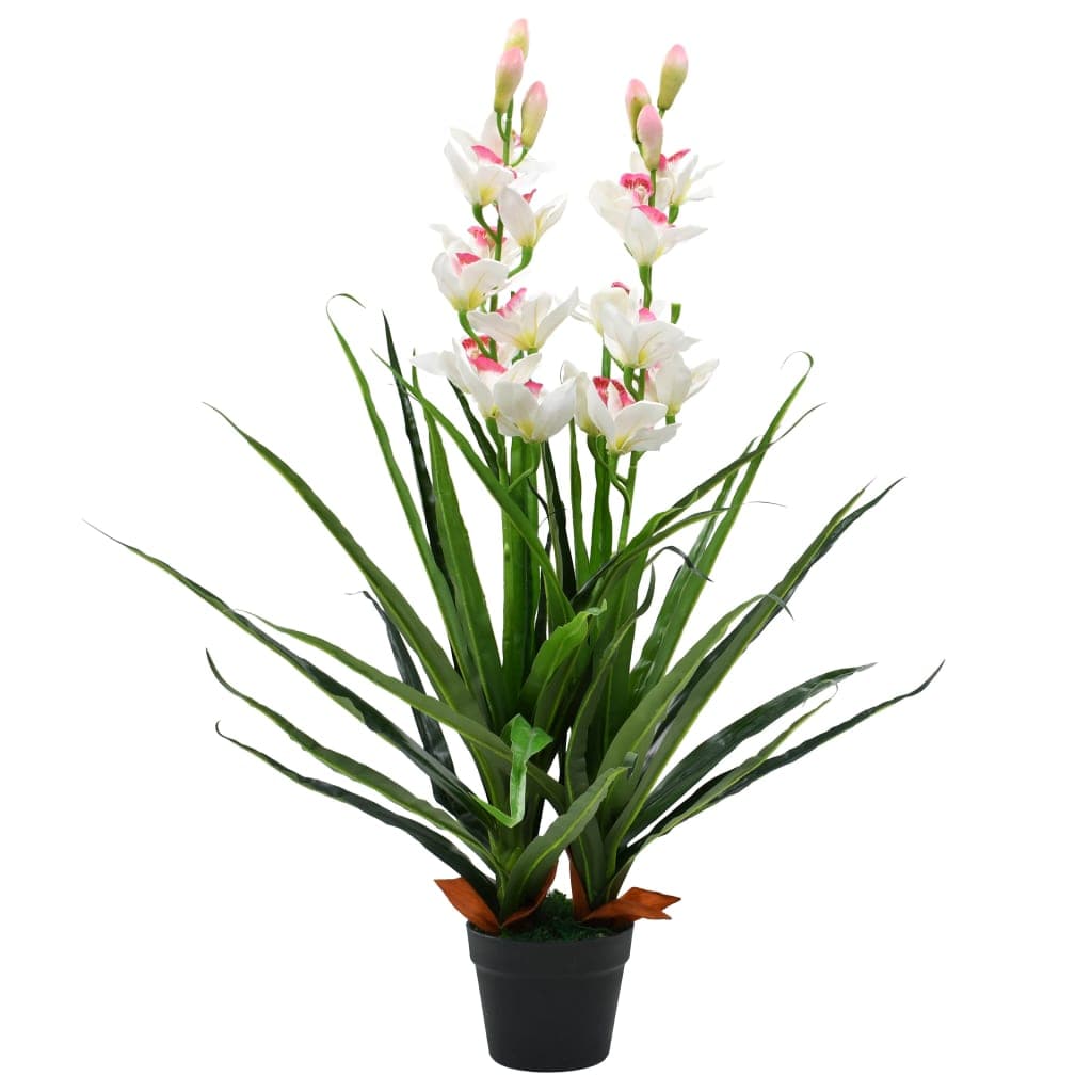 vidaXL Planta orquídea cymbidium artificial com vaso 100 cm verde