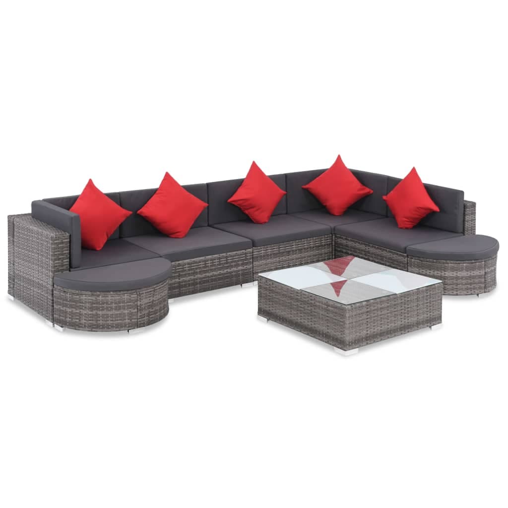 vidaXL Conjunto de lounge de jardim com 8 peças e almofadas, vime sintético, cinza