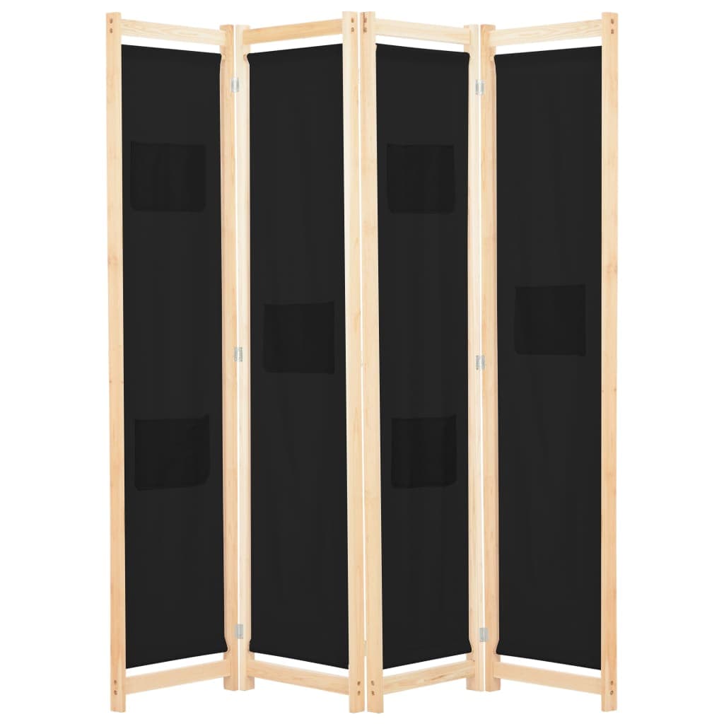 vidaXL Divisória de quarto com 4 painéis 160x170x4 cm tecido preto
