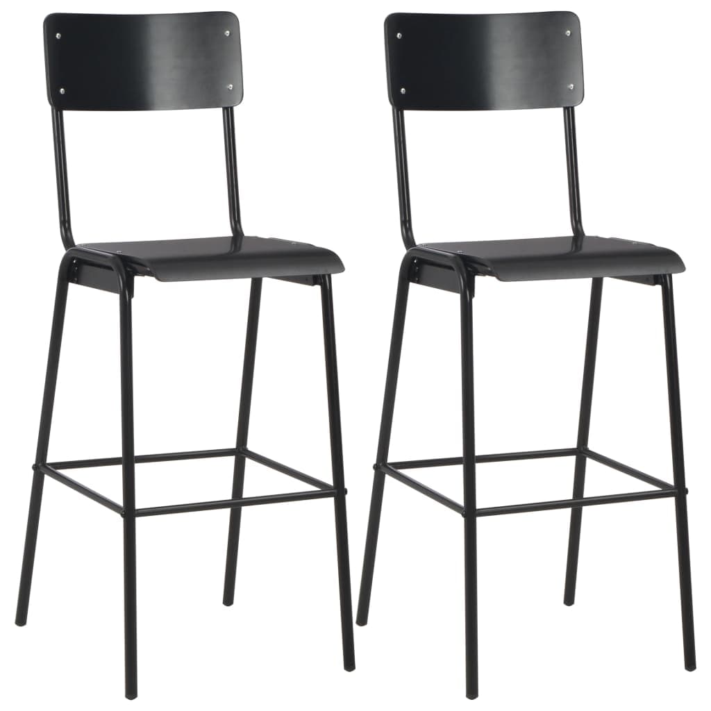 vidaXL Cadeiras de bar 2 pcs contraplacado maciço e aço preto