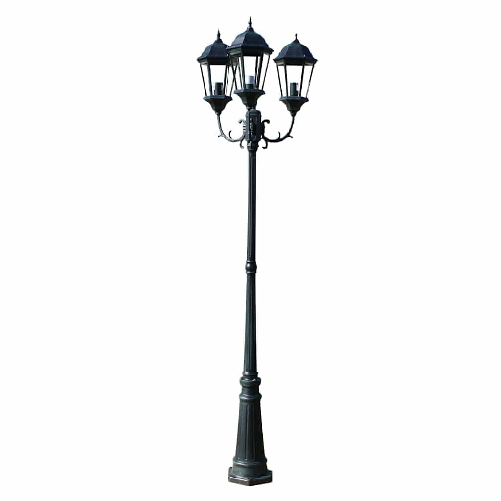 Brighton Candeeiro de pé p/ jardim 3 braços / 230 cm Verde escuro/preto
