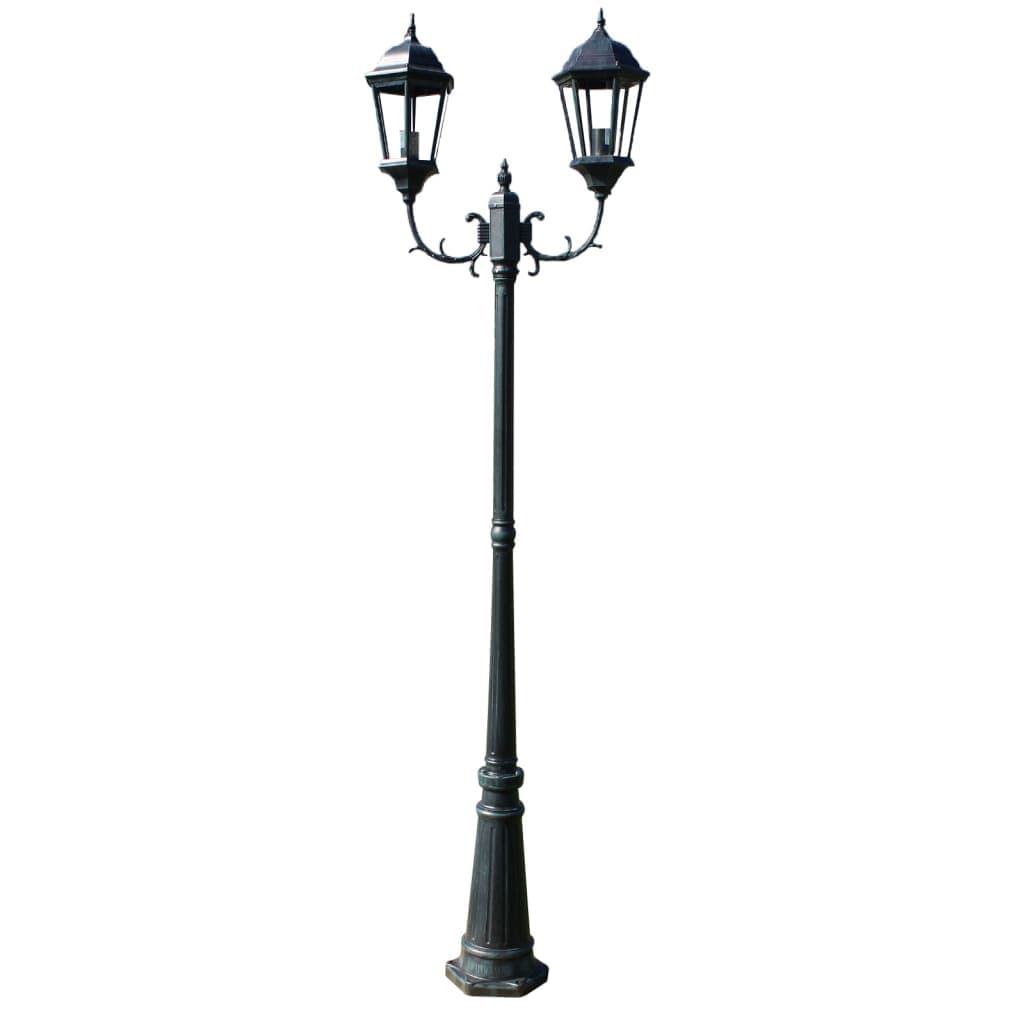 vidaXL Candeeiro jardim c/ 2 braços 230cm alumínio verde-escuro/preto