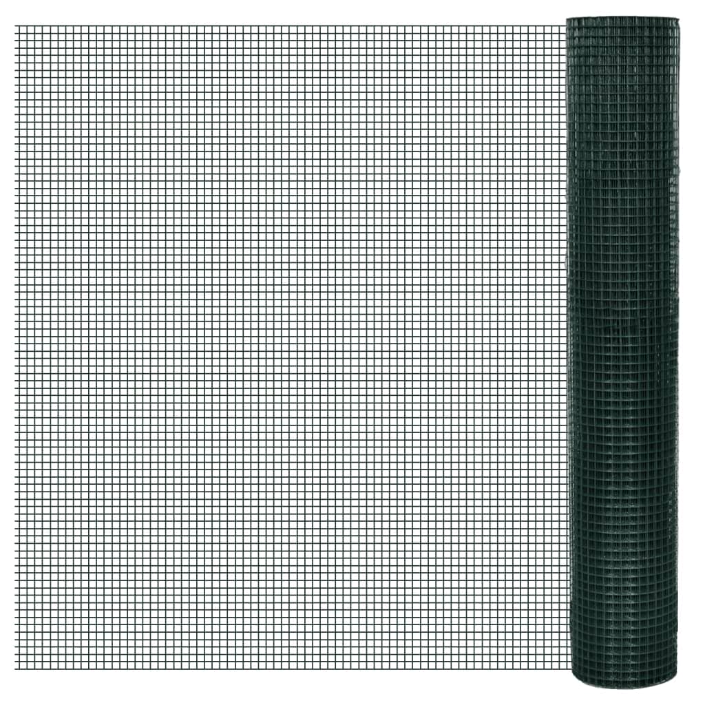vidaXL Cerca arame p/ galinheiro c/ revestimento PVC 25x1 m aço verde