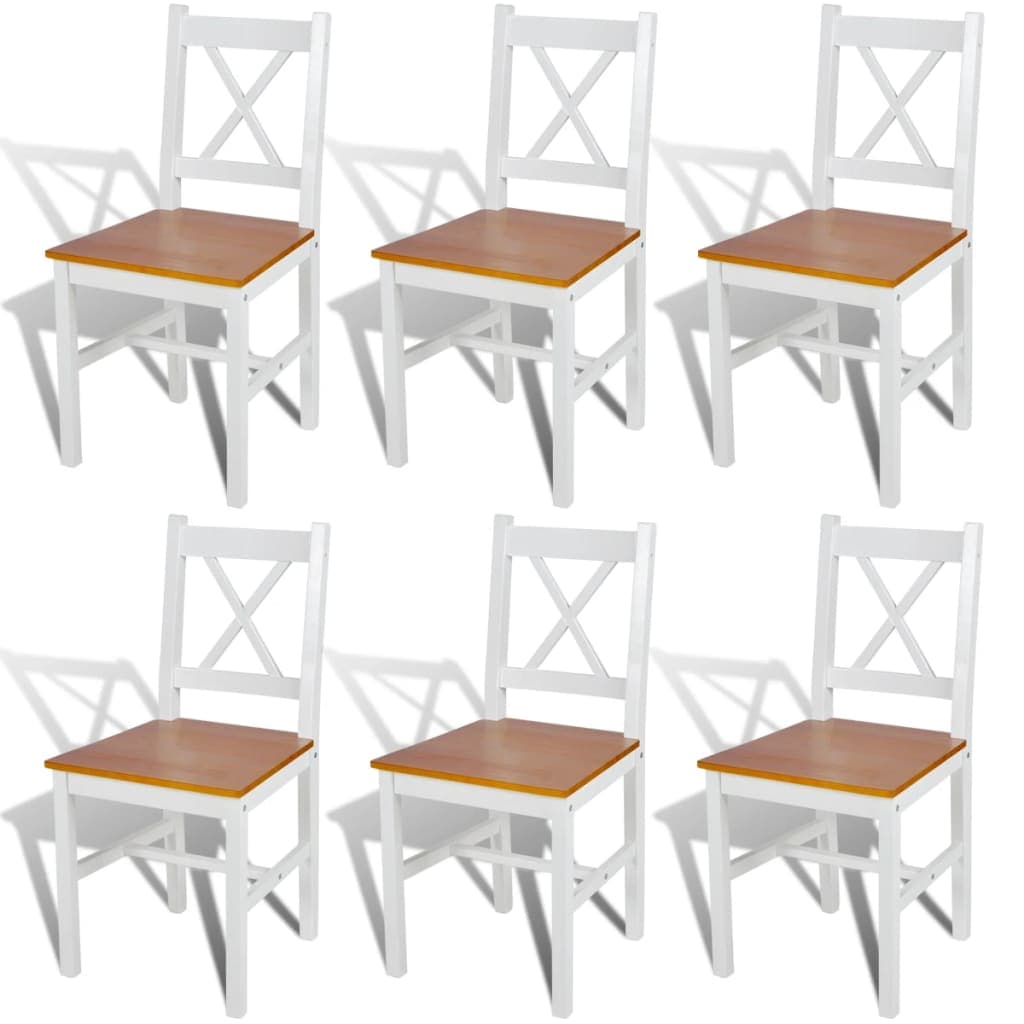 vidaXL Cadeiras de jantar 6 pcs madeira de pinho branco