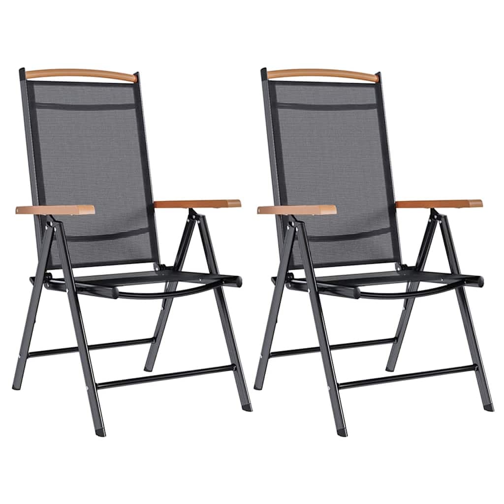 vidaXL Cadeiras de jardim dobráveis 2 pcs alumínio e textilene preto
