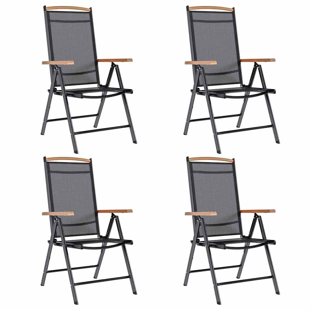vidaXL Cadeiras de jardim dobráveis 4 pcs alumínio e textilene preto