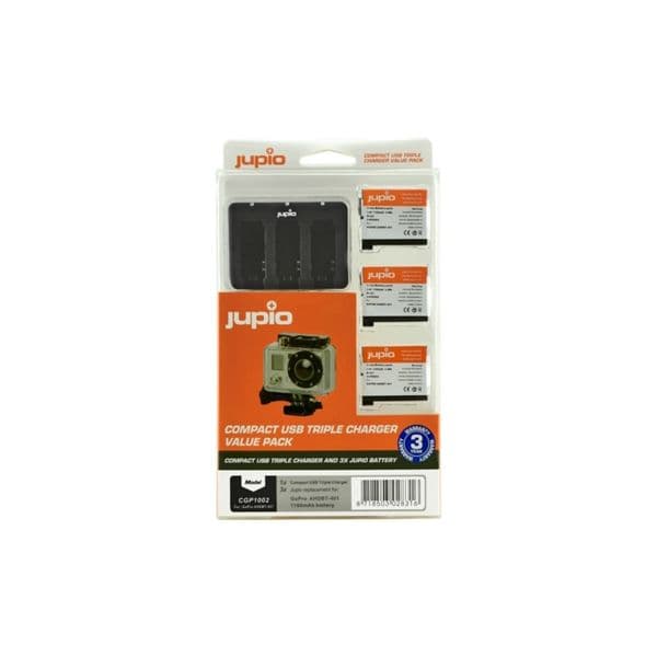 Jupio Kit Carregador USB Triplo + 3 Baterias AHBDT-401 HERO 4