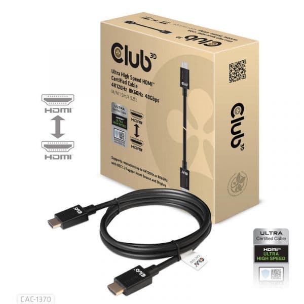 Club 3D CAC-1370 Cabo HDMI Ultra Alta Velocidade 4K120Hz 8K60Hz 10K HDR HDMI 2.1 1.5m Black
