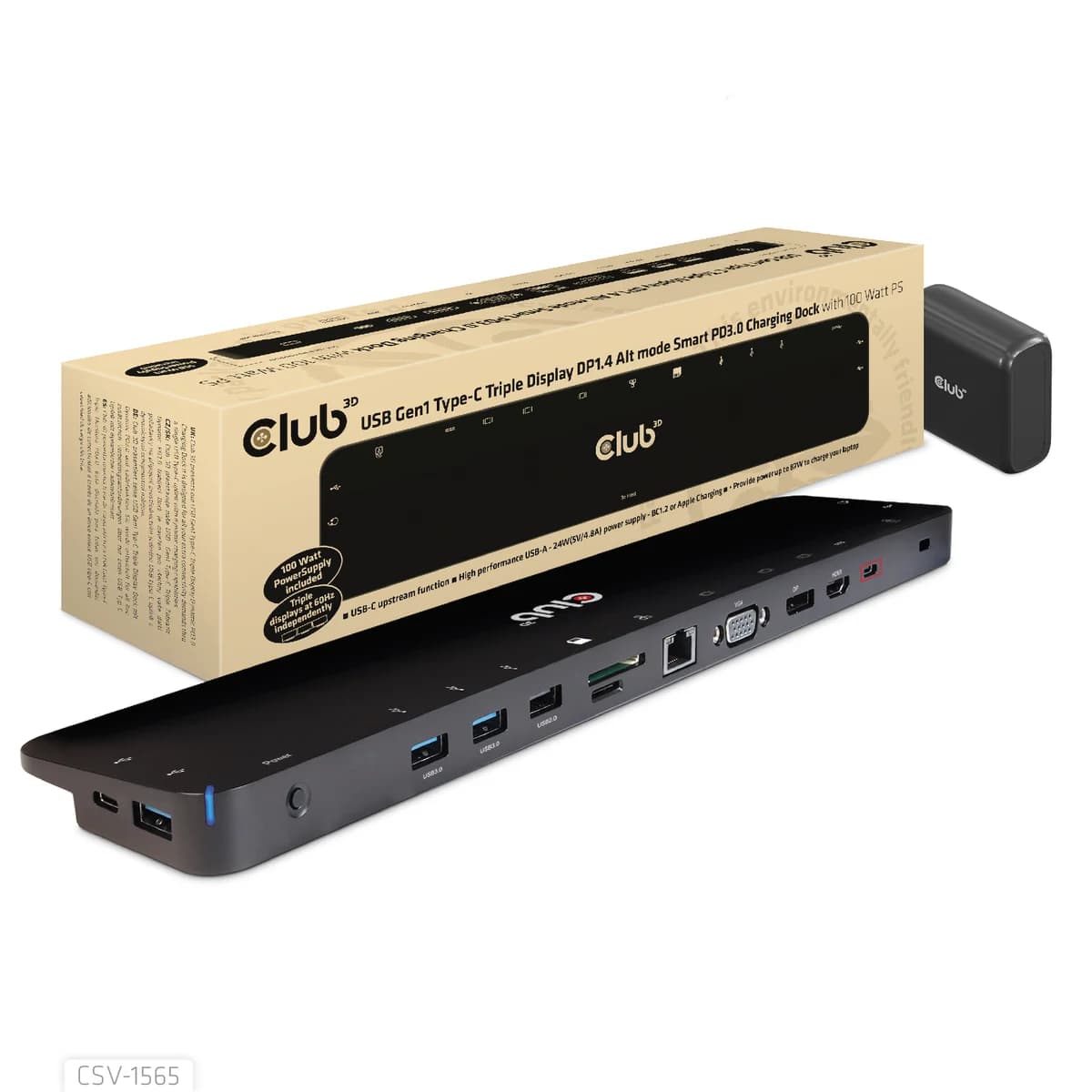 CLUB3D CSV-1565 base & duplicador de portas Acoplamento USB 3.2 Gen 1 (3.1 Gen 1) Type-C Preto