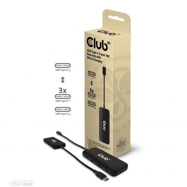 Club 3D CSV-1548 Hub USB-C 4 Portas 10G Data + PD3.0 100W Preto