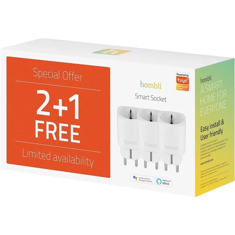 Tomadas Inteligentes Hombli Smart Socket EU (Promo Pack 2+1) Wi-Fi 2.4GHz Branca