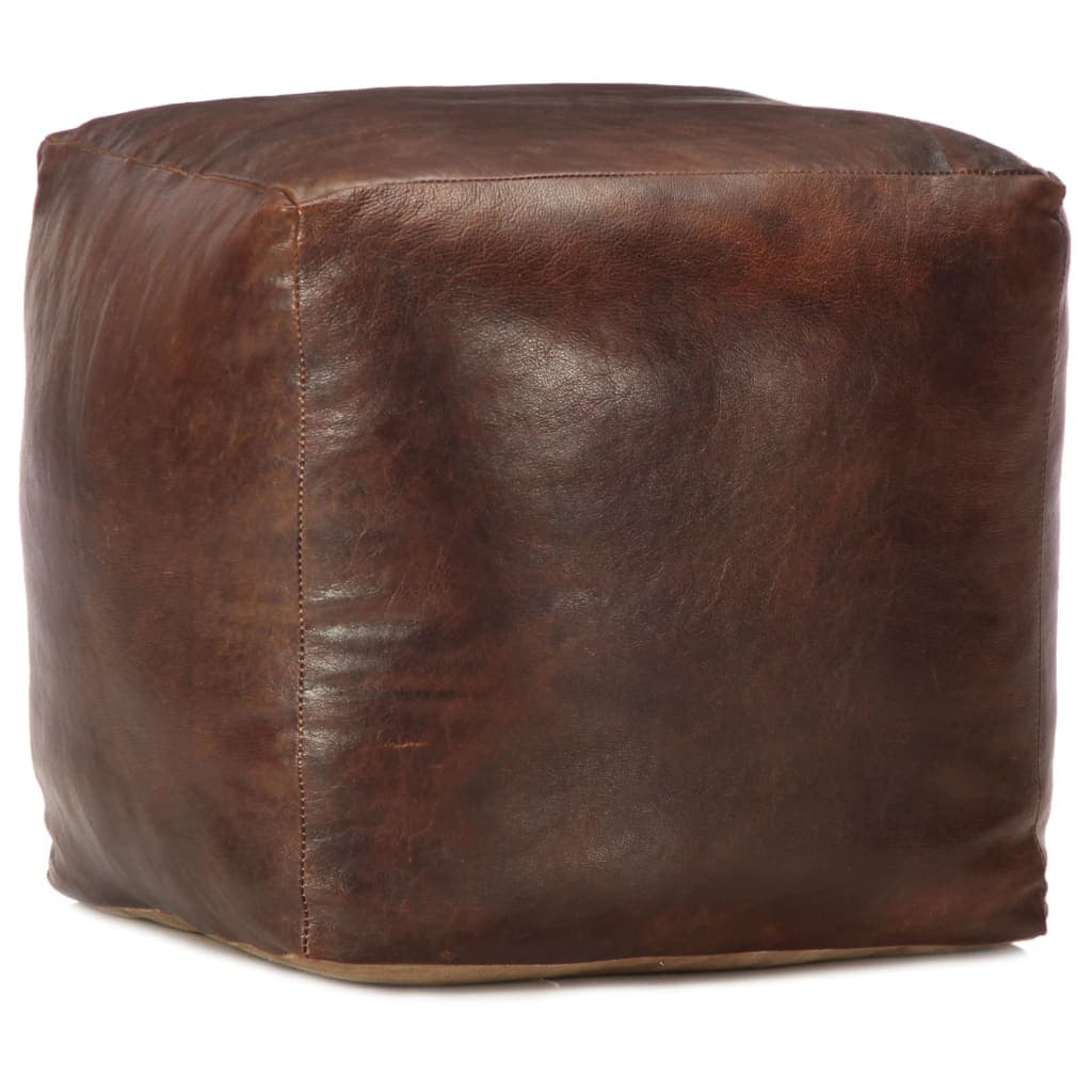 vidaXL Pufe 40x40x40 cm couro de cabra genuíno castanho-escuro