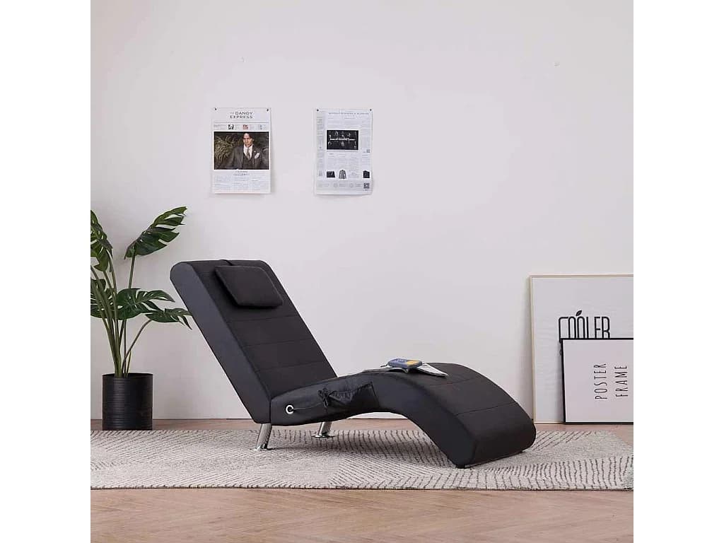 Chaise longue de massagem c/ almofada couro artificial preto