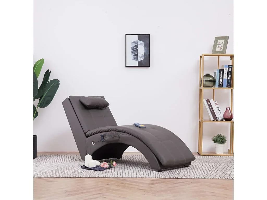 Chaise longue de massagem c/ almofada couro artificial cinzento