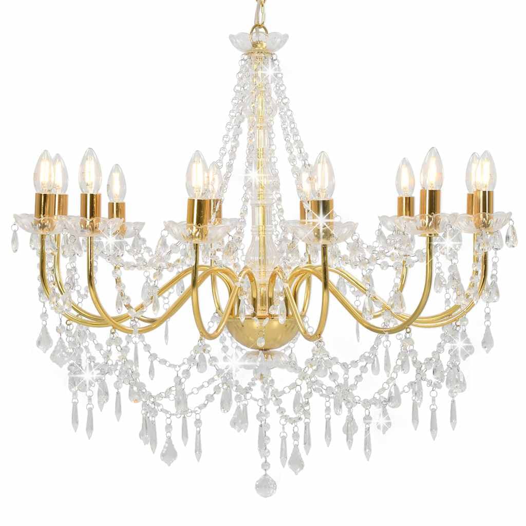vidaXL Lustre com contas lâmpadas 12 x E14 dourado