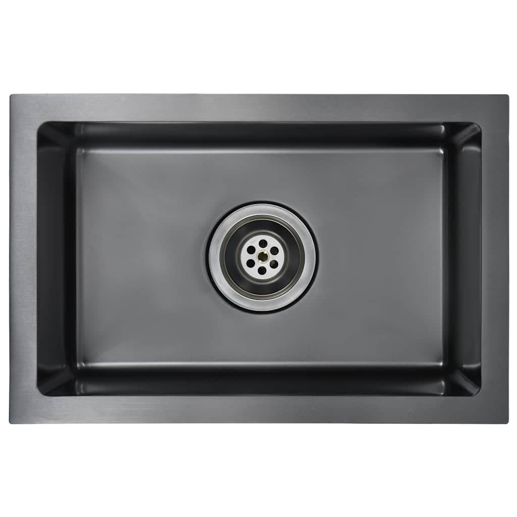 vidaXL Lava-louça de cozinha artesanal aço inoxidável preto