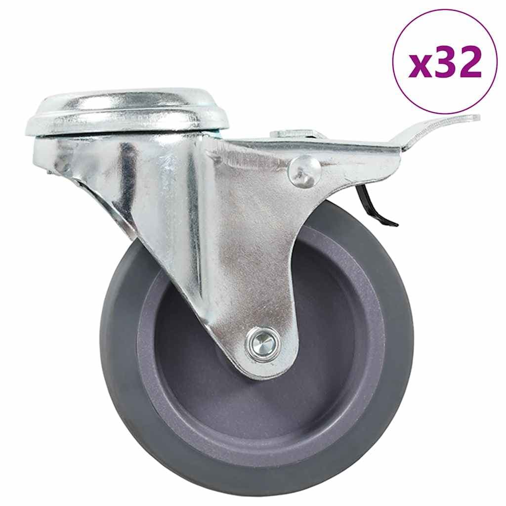 vidaXL 32 pcs rodas giratórias com orifício para parafuso 75 mm
