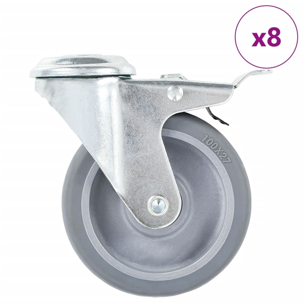 vidaXL 8 pcs rodas giratórias com orifício para parafuso 100 mm