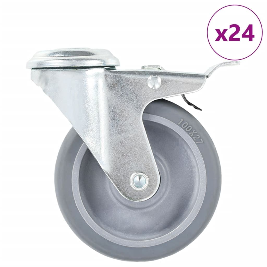 vidaXL 24 pcs rodas giratórias com orifício para parafuso 100 mm