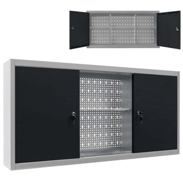 Armário Ferramentas Parede Industrial Metal Cinzento e Preto - 145366
