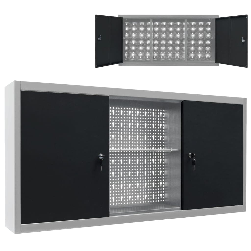 Armário Ferramentas Parede Industrial Metal Cinzento e Preto - 145366