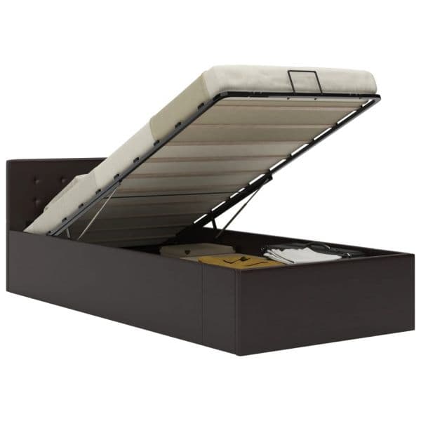 Cama Hidráulica com Arrumação 90x200cm Couro Artificial Cinza - 285522