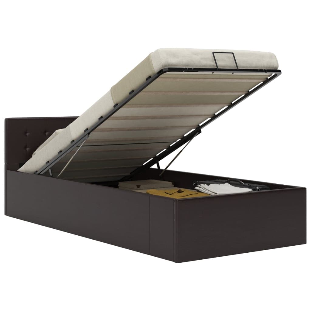 vidaXL Cama hidráulica c/ arrumação 100x200cm couro artificial cinza