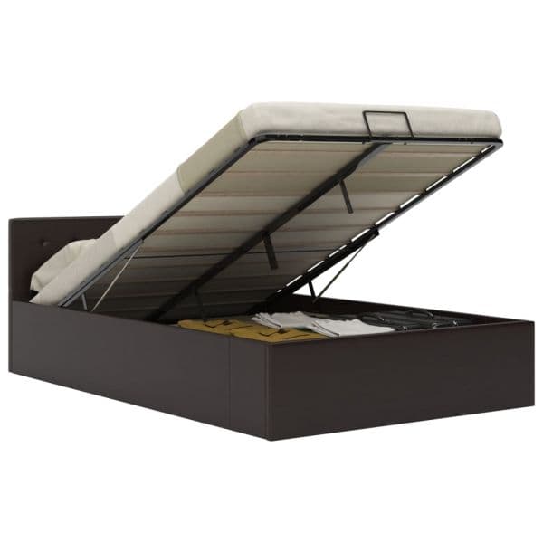vidaXL Cama Hidráulica com Arrumação 140x200cm Couro Artificial Cinza - 1393223252