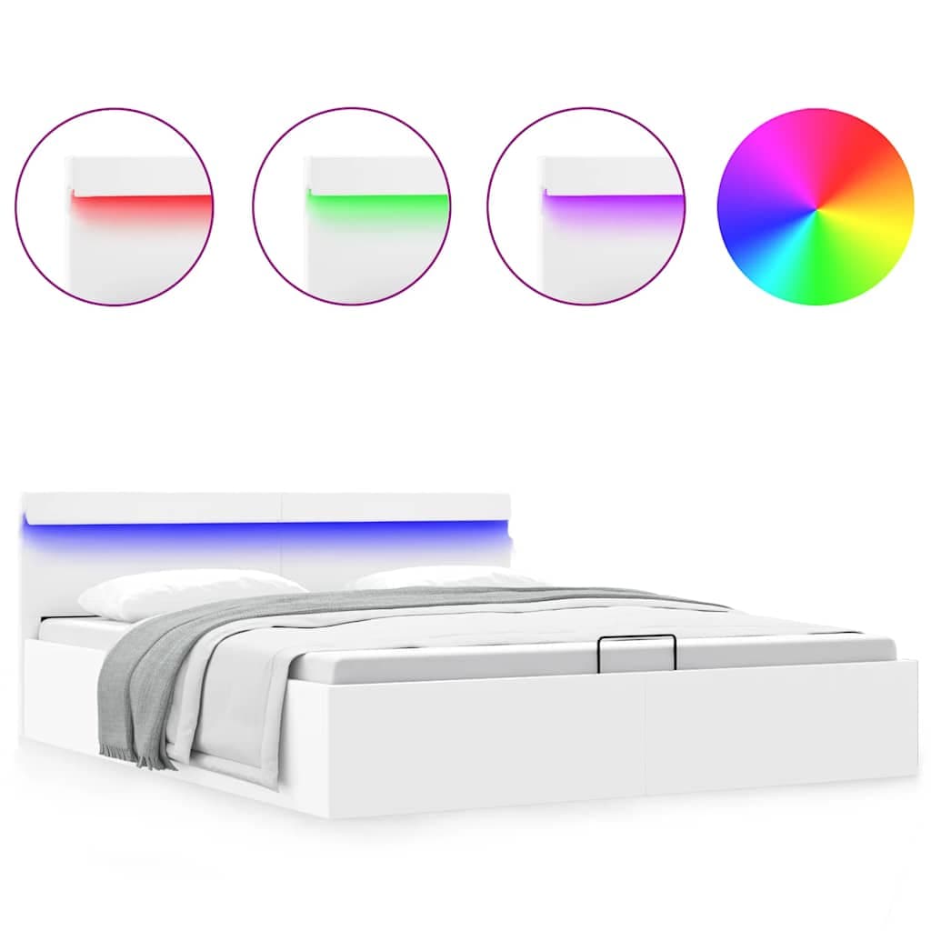 vidaXL Cama Hidráulica com Arrumação led 180x200 cm Couro Artif. Branco - 455521418