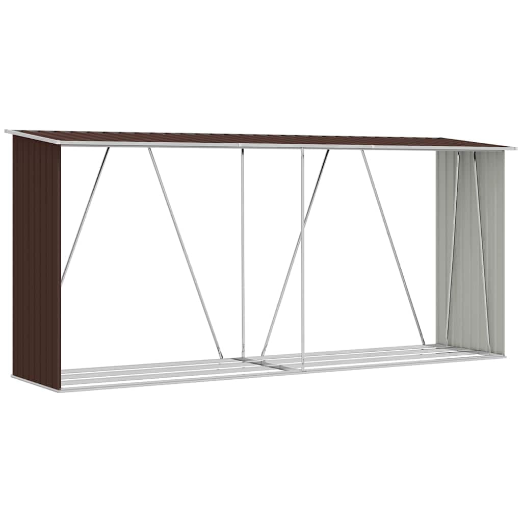 vidaXL Abrigo jardim p/ arrumação de troncos aço 330x84x152cm castanho