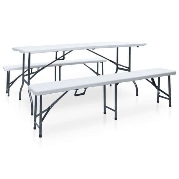Mesa de Jardim Dobrável com 2 Bancos 180 cm Aço e Pead Branco - 48833
