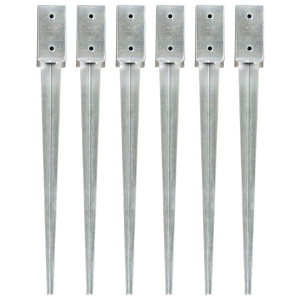 Estacas de Enterrar 6 Peças 7x7x75 cm Aço Galvanizado Prateado - 145402