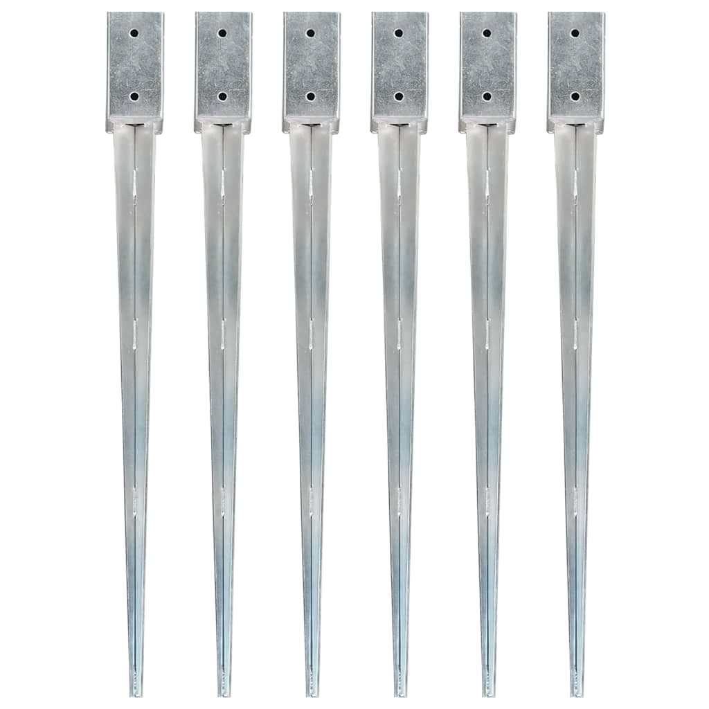 Estacas de Enterrar 6 Peças 7x7x90 cm Aço Galvanizado Prateado - 145405