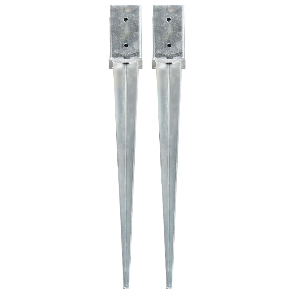 Estacas de Enterrar 2 Peças 8x8x76 cm Aço Galvanizado Prateado - 145407