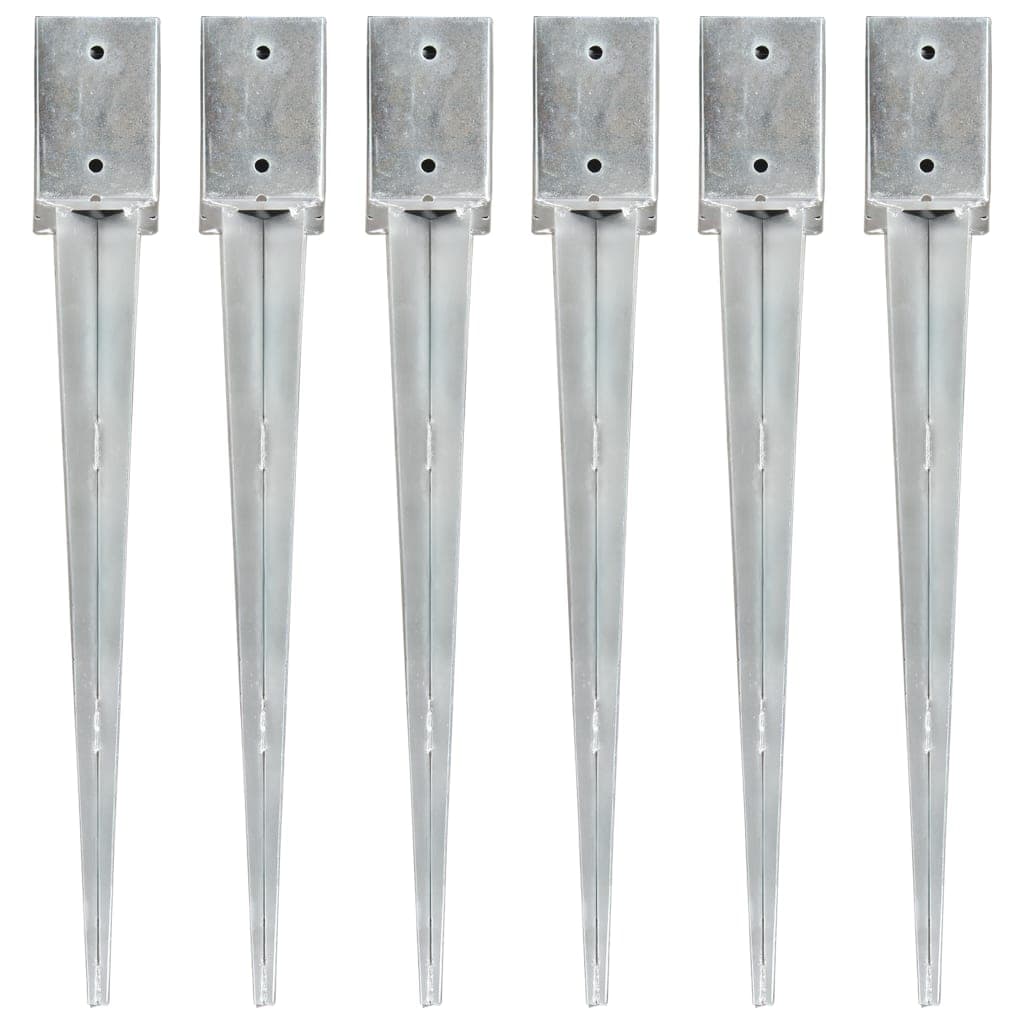 Estacas de Enterrar 6 Peças 9x9x75 cm Aço Galvanizado Prateado - 145414