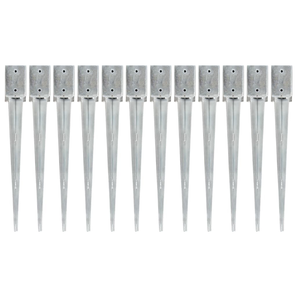 Estacas de Enterrar 12 Peças 9x9x75 cm Aço Galvanizado Prateado - 145415