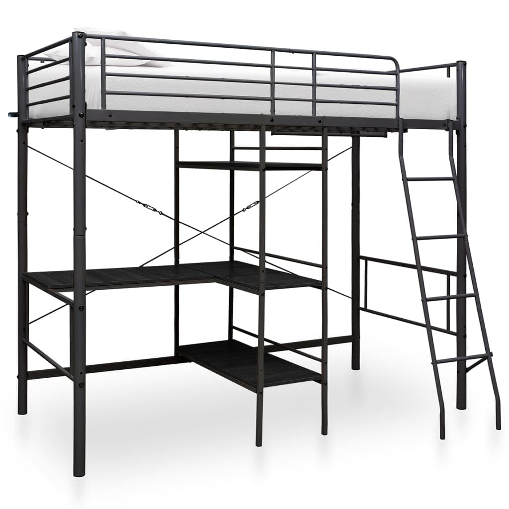 vidaXL Beliche com secretária 90x200 cm metal preto