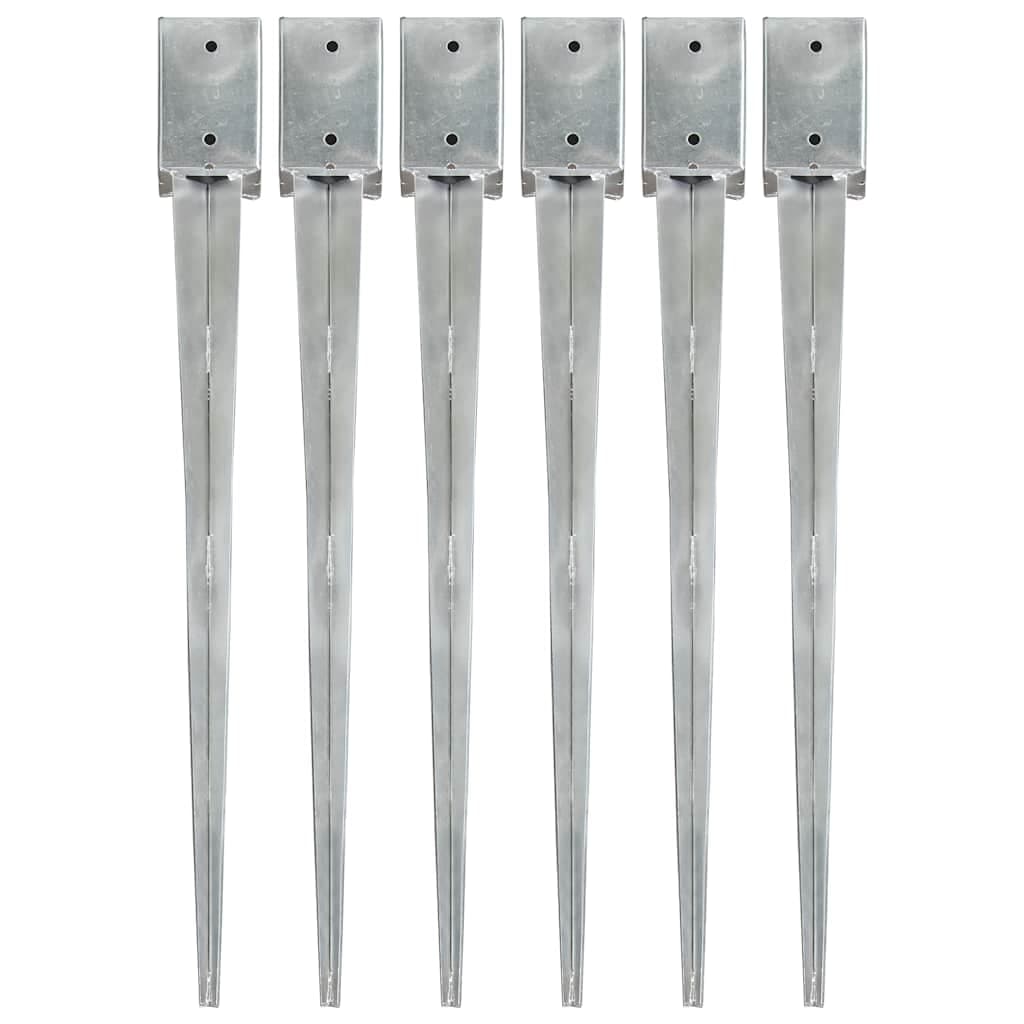 Estacas de Enterrar 6 Peças 9x9x90 cm Aço Galvanizado Prateado - 145417