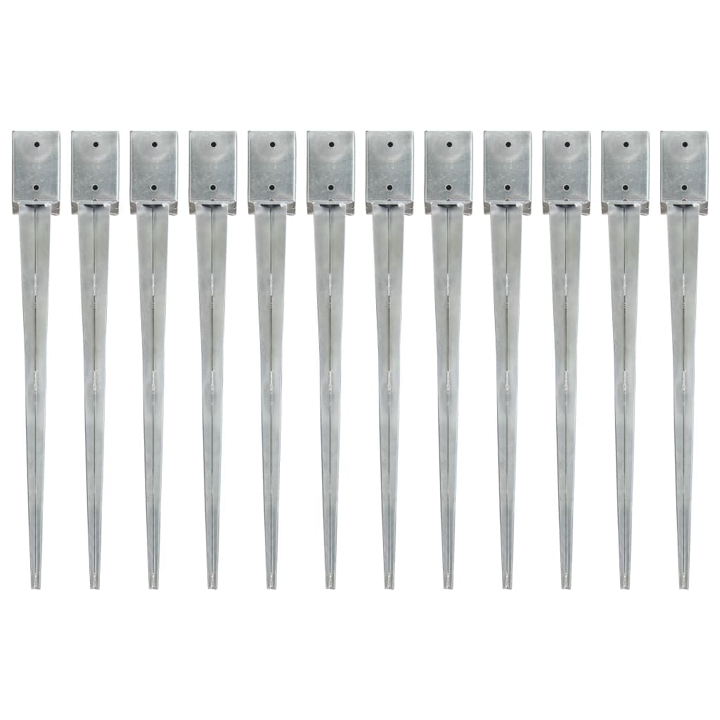 vidaXL Estacas de enterrar 12 pcs 9x9x90 cm aço galvanizado prateado