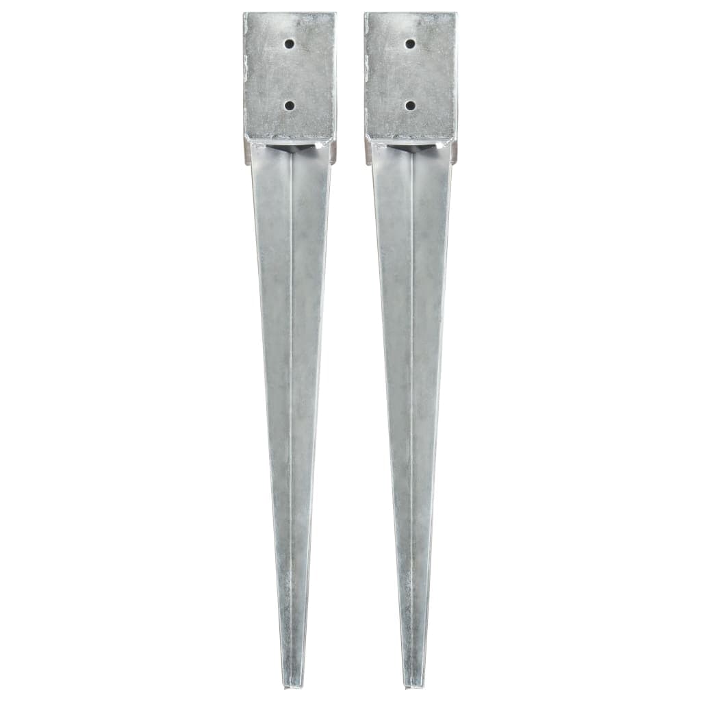 Estacas de Enterrar 2 Peças 10x10x76 cm Aço Galvanizado Prateado - 145419