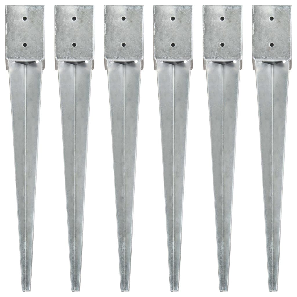 Estacas de Enterrar 6 Pcs 10x10x76 cm Aço Galvanizado Prateado