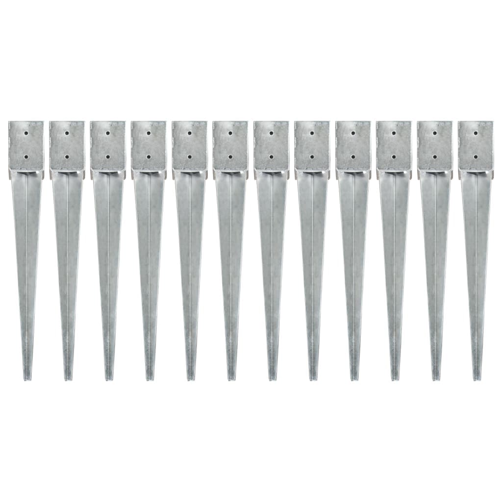 Estacas de Enterrar 12 Pcs 10x10x76 cm Aço Galvanizado Prateado