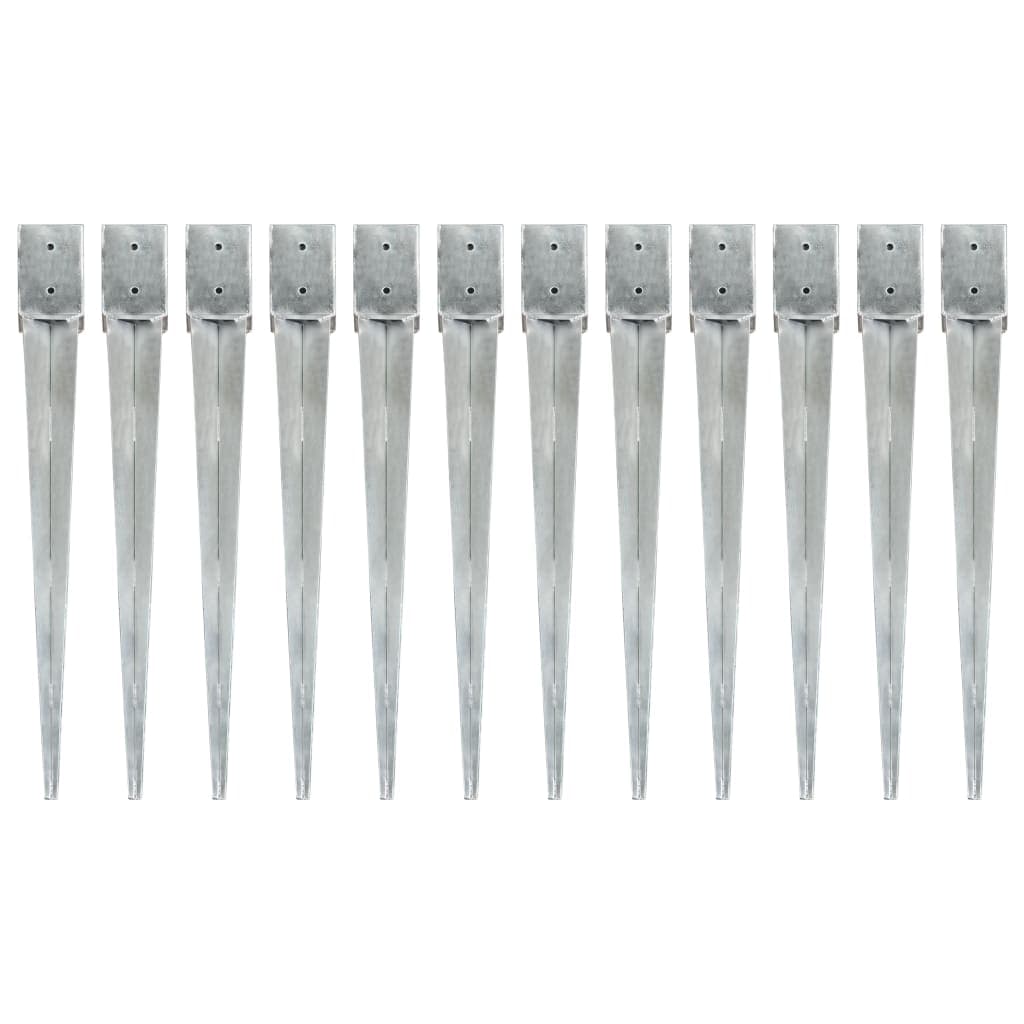 Estacas de Enterrar 12 Peças 10x10x91 cm Aço Galvanizado Prateado - 145424